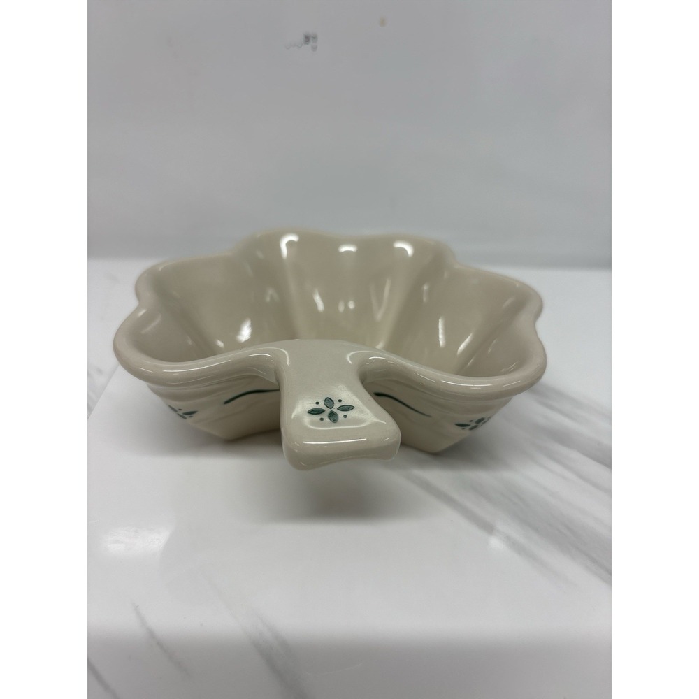 Longaberger Pottery SHAMROCK CLOVER Shape Ramekin Handled Dish St Patrick's Day‎